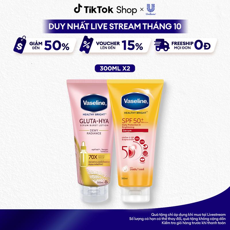[FS] Combo 2 Serum Chống Nắng Vaseline Với SPF50+PA++++ Hỗ Trợ Bảo Vệ Da 300ml + Sữa Dưỡng Da Body Vaseline Gluta-Hya Lotion Hỗ Trợ Dưỡng Da Chuyên Sâu Nữ 330ml [3]