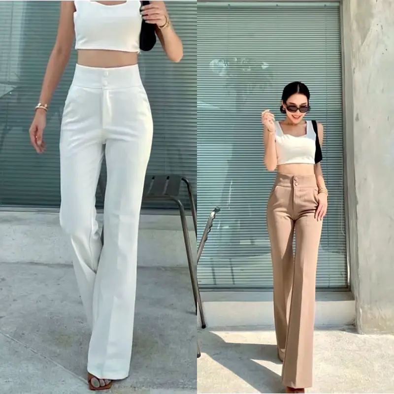 PROMTTHONG PANTS DAN JUMBO CELANA WANITA Kancing Karet Panjang  Scuba  Kulot  Basic  Casual  Kerja  Tebal  Kantor Hitam 0