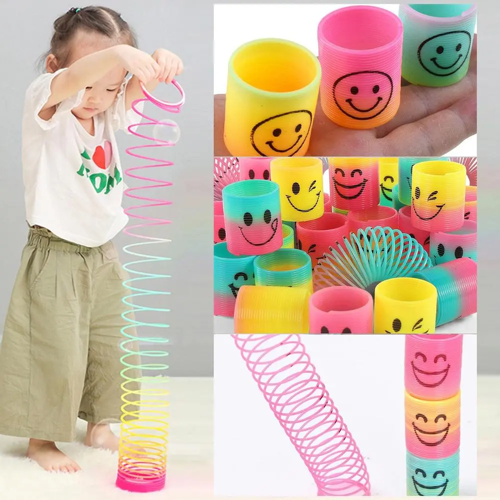 Mini Spring Smiley Rainbow Circle, Berwarna-warni, Ajaib, Sesuai untuk Pesta Kanak-kanak dan Hadiah Hari Jadi, Warna Rawak, L0G1 Plastik Toys