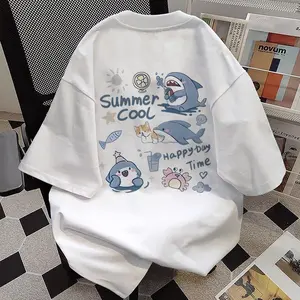 BOOMBAP Kaos Gaya Retro Amerika Oversize Asli Musim Panas Cetakan Hiu Keren |   Kaos Wanita Putih |   Kaos pria dan wanita |   Atasan Gaya Jalanan 100% Katun 6 7