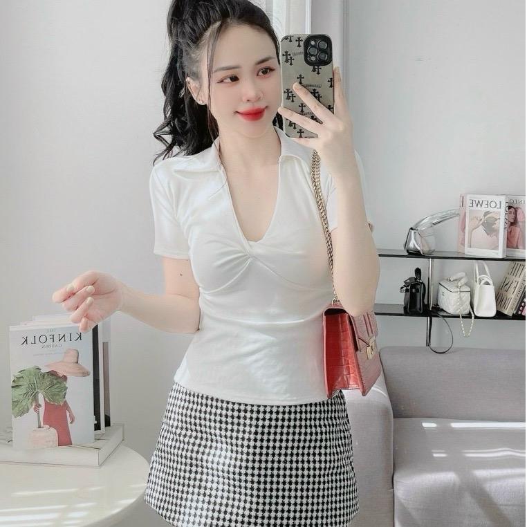 ÁO THUN XOẮN NGỰC , ÁO BIGSIZE TAY NGẮN CỔ V CHẤT TĂM LẠNH- ÁO CỔ BẺ SANG CHẢNH: 02 ( Full-size:40-90 kg ) Nữ Women Top Sơ Mi | BigBuy360 - bigbuy360.vn