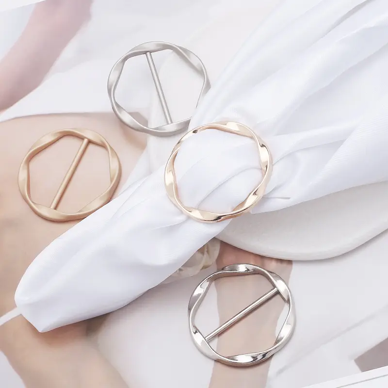Simple Fashion Metal Buckle Women's T-shirt Knot Buckle Clothes Corner Buckle Belt Adjustable Buckle round Scarf Buckle, Headscarf Pin