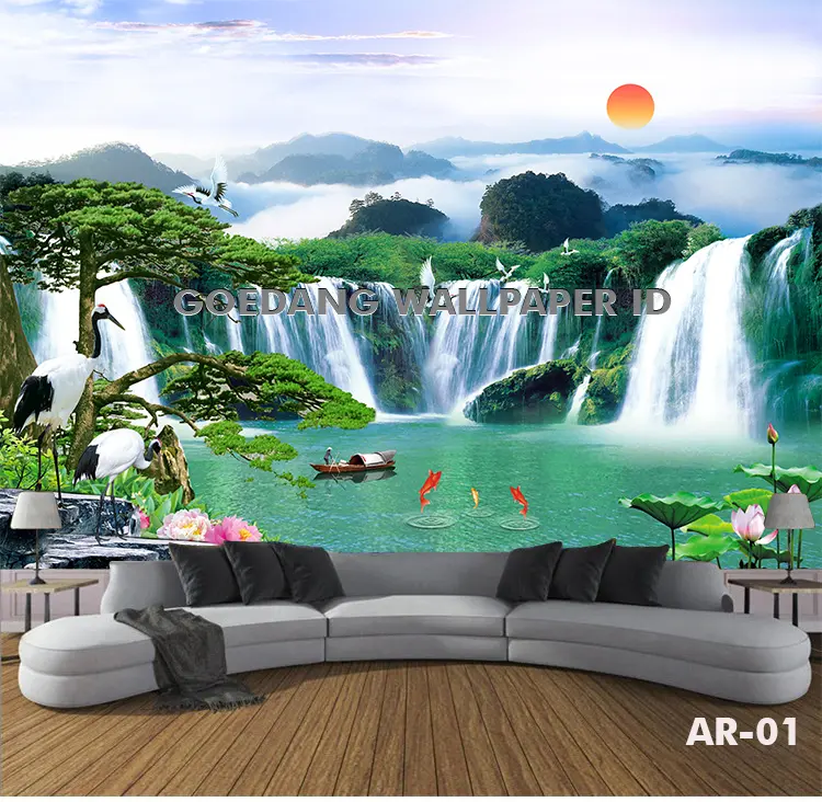 JASA CETAK Wallpaper Stiker Dinding Vinyl Custom 3D Motif Pemandangan AIR Terjun Indah Waterfall, Wallpaper Dinding 3D Custom Kamar,Ruang Tamu Motif Air Terjun 0