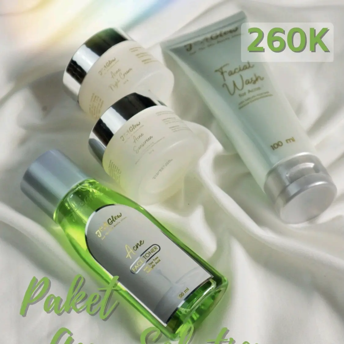 JGLOW - PAKET ACNE SOLUTION WHITENING - 4PCS Rawan Berjerawat Amino Acid