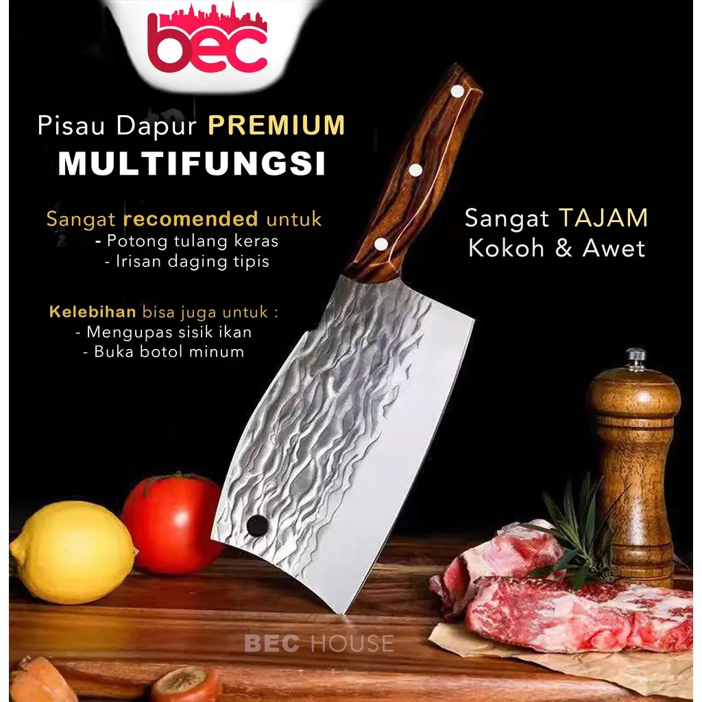 [TERLARIS] Pisau Dapur Professional Stainless Steel 2 Sisi Super Tajam Chef Knife Golok Daging