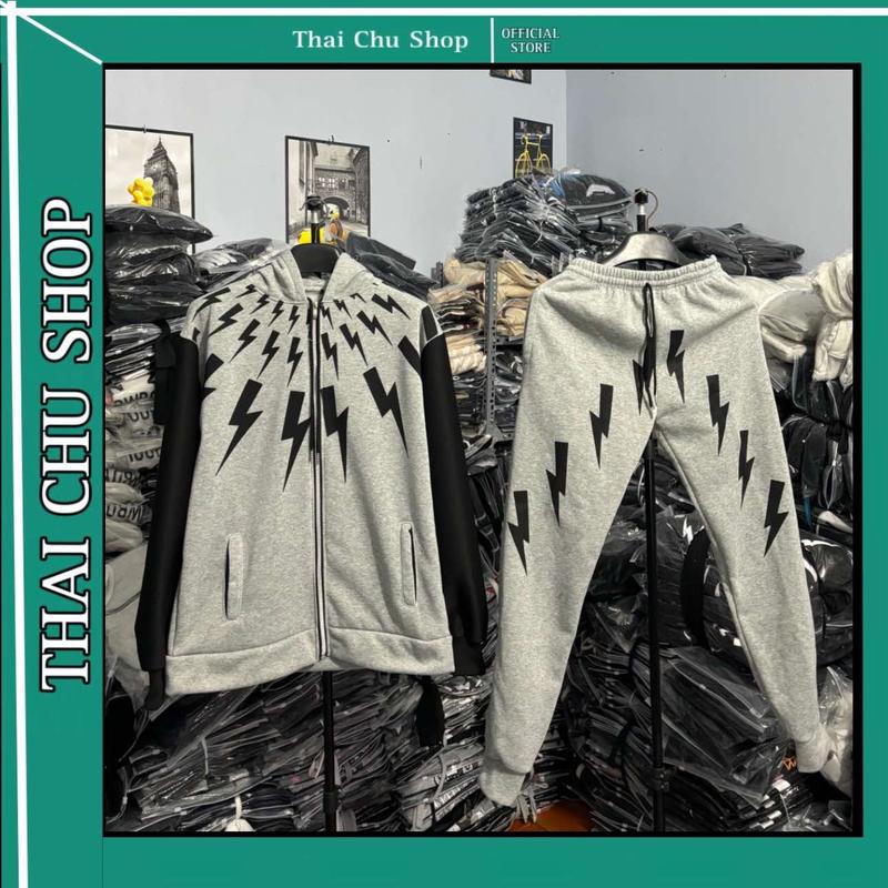 bộ tia sét nỉ dài đen xám chất nỉ tàu dành cho nam nữ from unisex