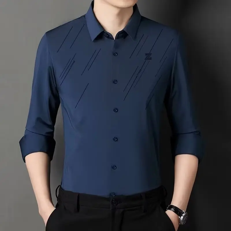 Áo Sơ Mi Dài Tay Có Ve Áo Sọc, Thời Trang Nam, Thích Hợp Cho Mùa Xuân Và Mùa Thu, 2024 Menswear Shirt