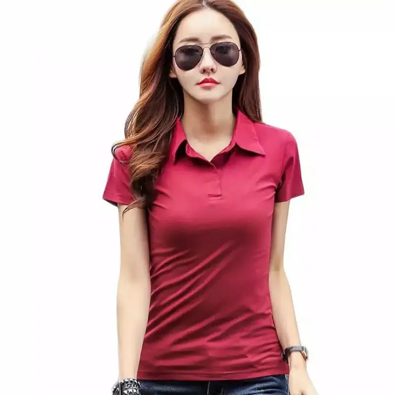 VNCENTID Kaos Polo Shirt Wanita Cewek Baju Kerah Berkerah Polo Lady Kaus Wanita Atasan Pendek Top Polos 4