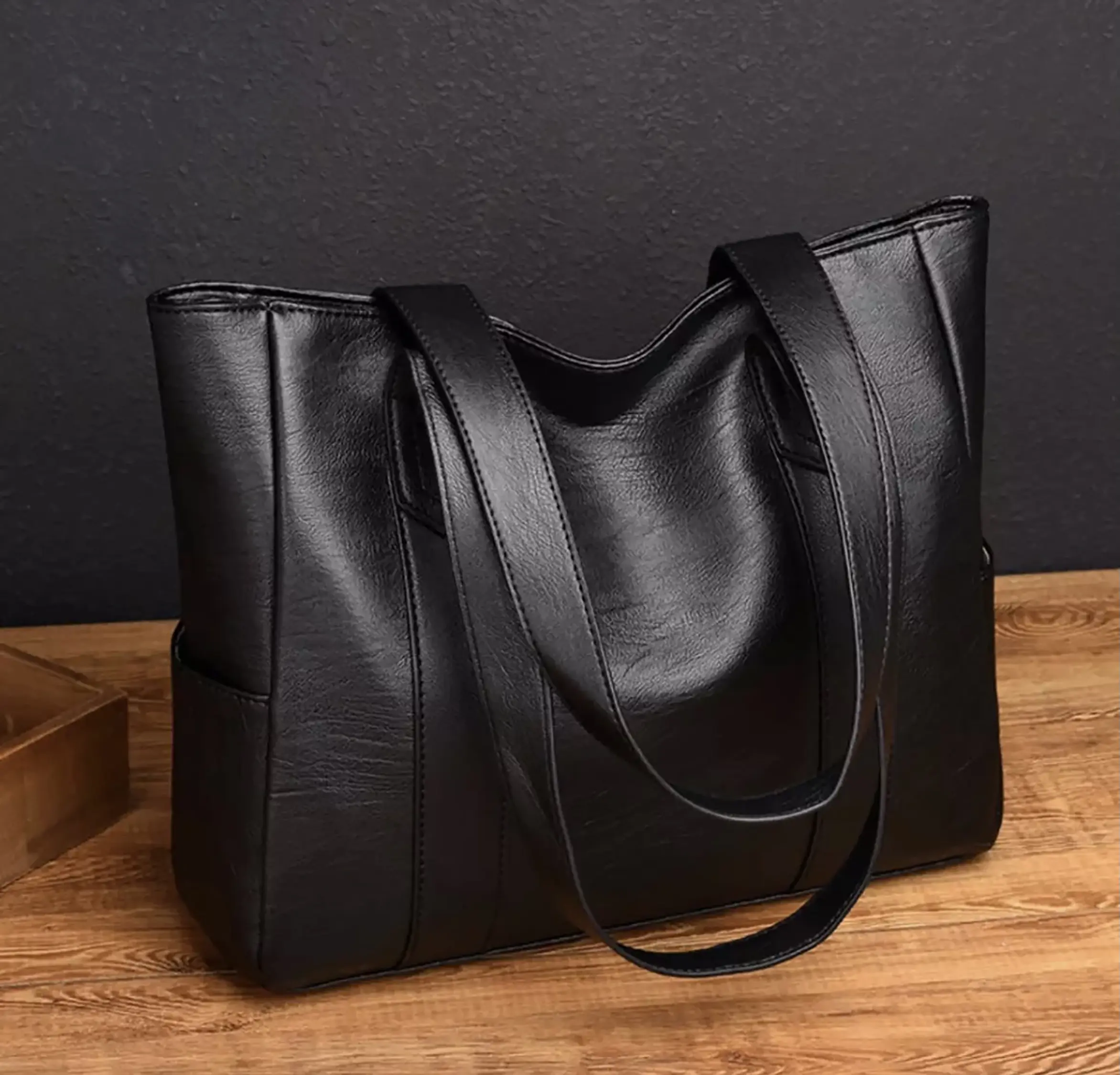 Tote bag Wanita Kulit Kapasitas Besar Bahan Tebal - Totebag Kulit - Tas Wanita Pengajian Bahu Wanita Kulit PU Polos Hitam