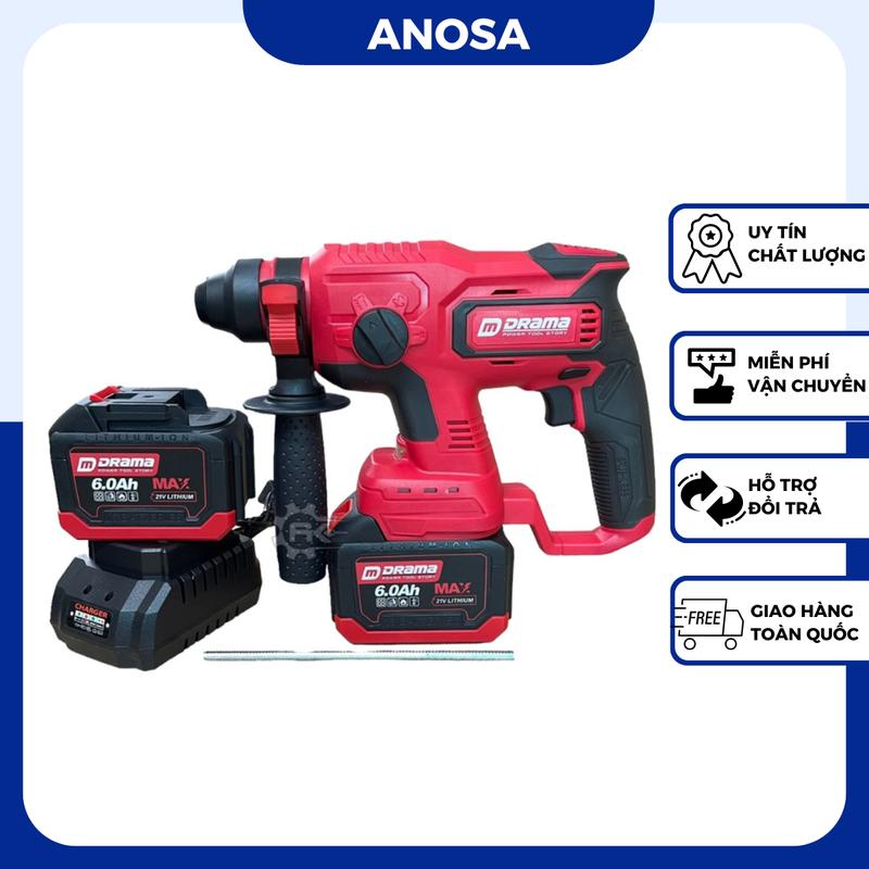 Máy khoan đục bê tông pin DRAMA D-5020, Động cơ Không Chổi Than, Lực đập 1.7J