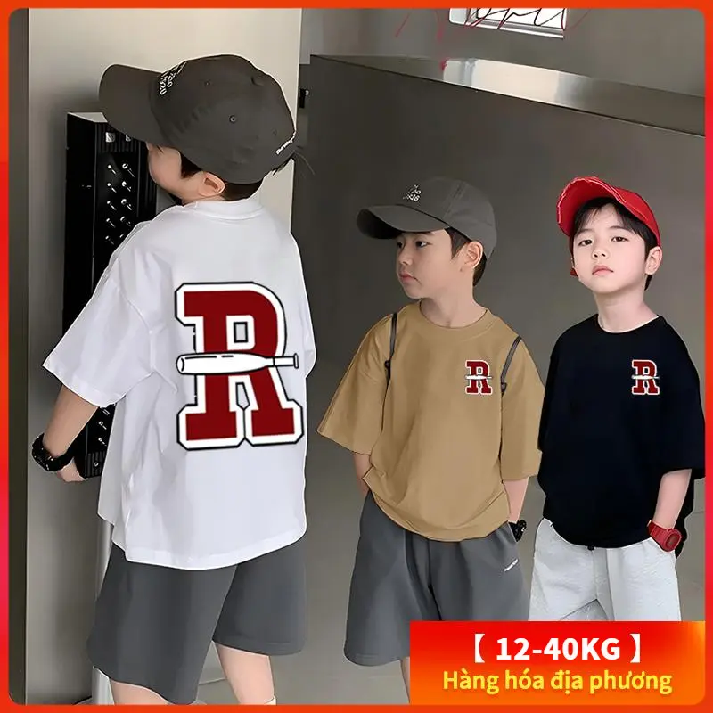 【Boy Tshirt】12-40kg Áo thun tay ngắn cổ tròn 100% cotton in chữ lớn, in chữ Cool Kid, Unisex, cho bé trai và bé gái, thời trang mùa hè, quần áo cho trẻ em Boy Fashion Tshirt