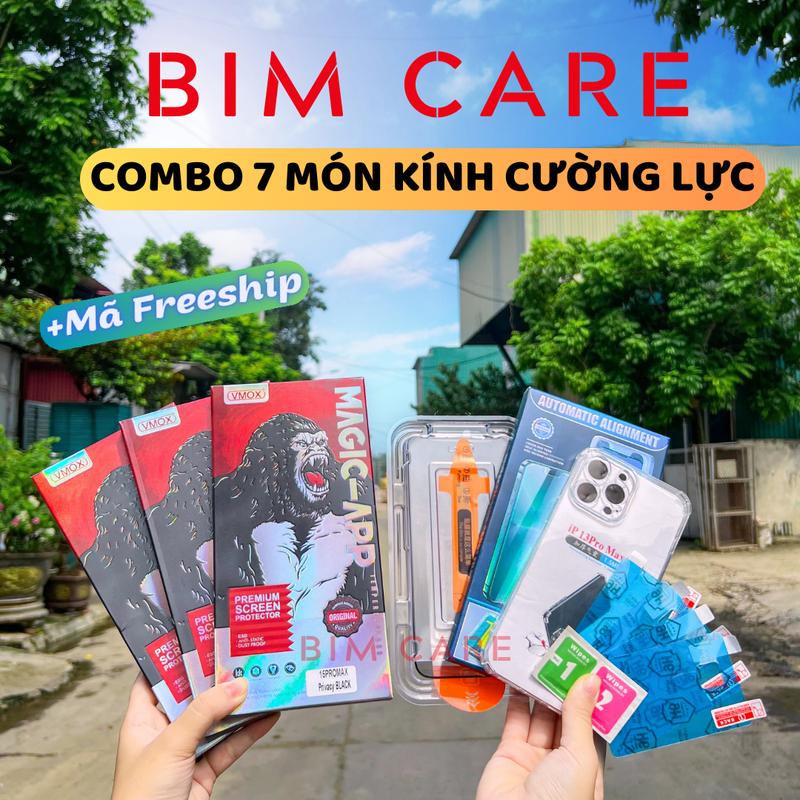 (COMBO 7 MÓN ) 3 Kính cường lực VMOX chống nhìn trộm tự rút bụi có khung tự dán tại nhà, Tặng kèm 1 kính trong suốt, 1 bộ cường lực CCCD + 1 bộ GPLX, 1 ốp lưng trong 30K,  BIMCARE Phone Kem