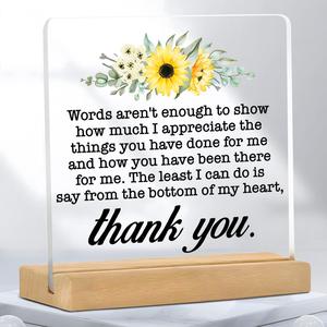 Clear Acrylic Desktop Ornament, Flower & Letter Pattern Thank You Gift, Desk Decoration for Home Office, Mother's Day Gift for Mom, Gift for Teacher, Boss, Colleague, Nurse