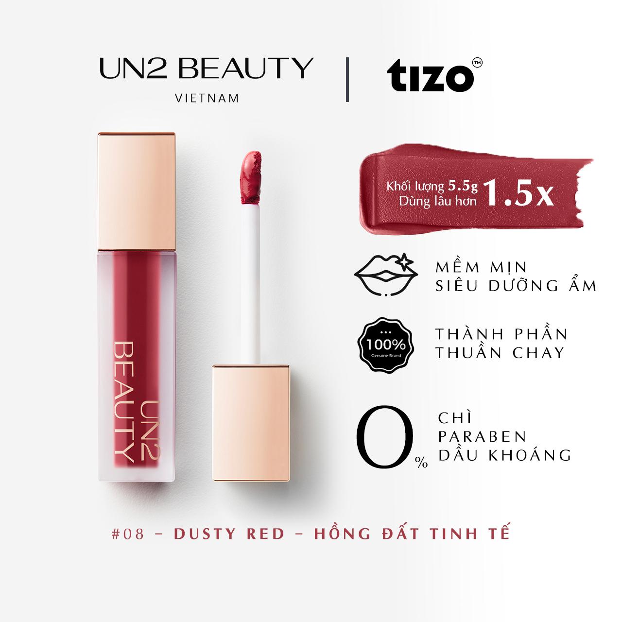 UN2 BEAUTY I SON MÔI TRANG ĐIỂM  LÌ THUẦN CHAY DƯỠNG ẨM MỊN MÔI SOFT LIQUID LIPSTICK 5.5G MÀU 08 NỮ MỸ PHẨM