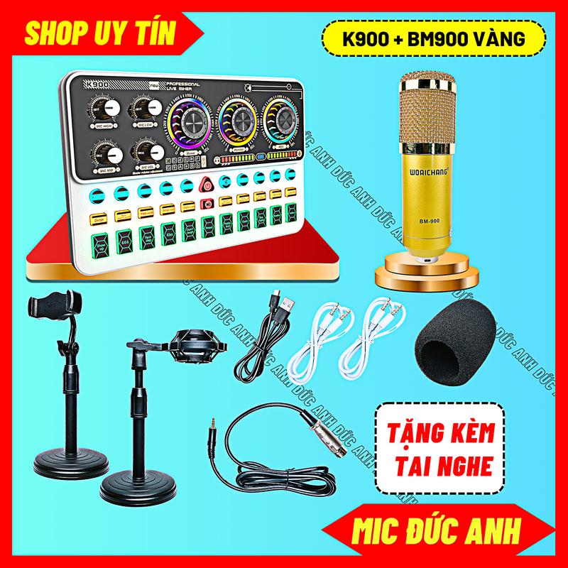 Bộ Sound Card K900 Đời Mới Kết Hợp Mic Thu Âm BM900 Đủ Màu Chuyên Livestream Dùng Cho Điện Thoại, Máy Tính, Laptop