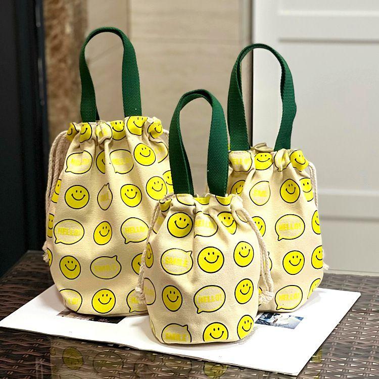 [backpacks on cups]Canvas Drawstring Bundle Handbag Japanese-Style Thermos Cup Beaker Large Capacity Women's Fashion Buggy Bag Pull-Belt Backpack on Cup 2