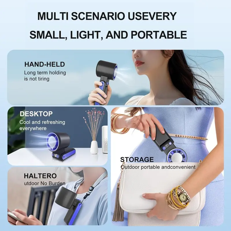 Portable Handheld Fan, USB Rechargeable Mini Fan, Semiconductor Cooling High Speed Mini Fan, Suitable for Outdoor Camping Travel Work Beach 2