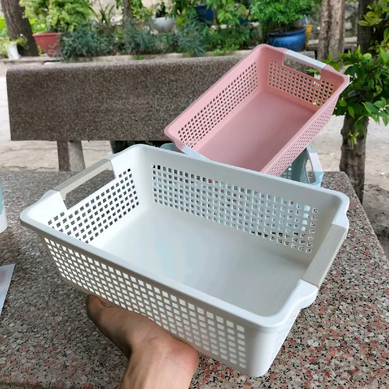 Rổ nhựa chữ nhật dài có quai cầm Việt Nhật 3596 size nhỏ,Khay chữ đựng bút viết văn phòng phẩm, đựng rau củ quả bền dẹp 6