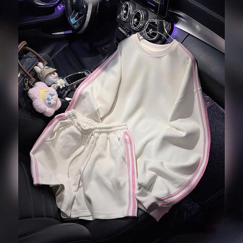 SET Bộ Nữ áo dài tay phối quần sooc thể thao chạy sọc chất nỉ 2 da by XM.Huyenhung MS100 - Women, Top Sport