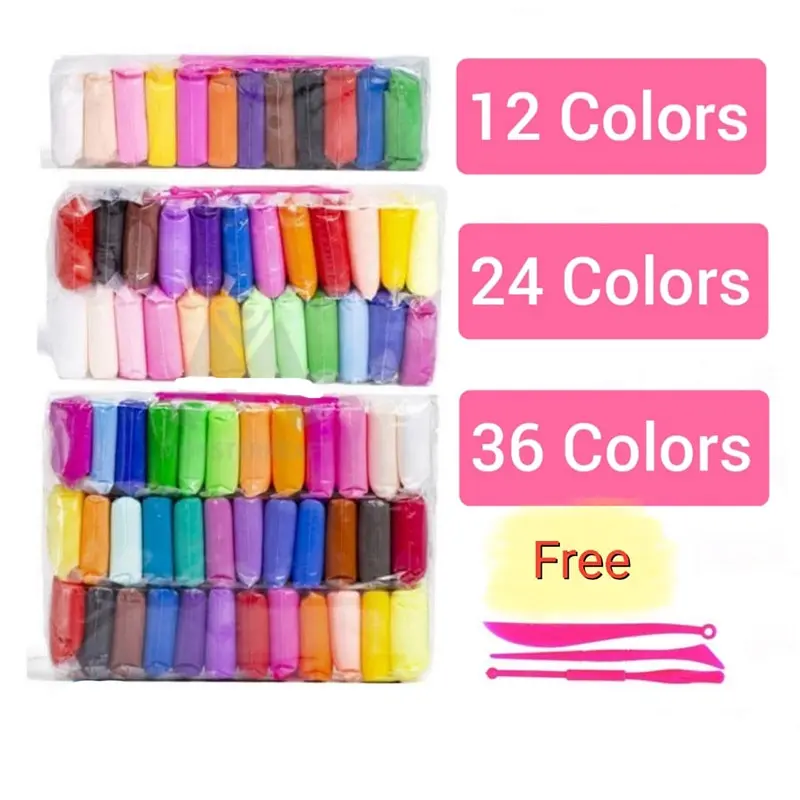 Set tanah liat kering udara untuk kanak-kanak, tanah liat super ringan, mentega, lendir, mainan kanak-kanak, 12/24/36 warna