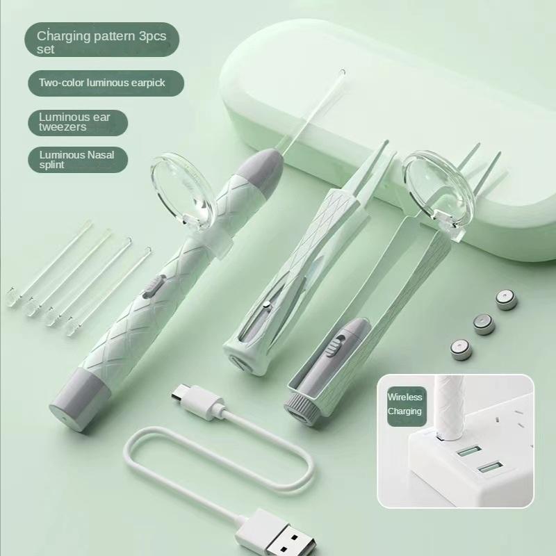 Bộ Nhíp 3 Chiếc, Bộ Dụng Cụ Lấy Ráy Tai Có Đèn LED, Dành Cho Trẻ Em Và Người Lớn, Thích Hợp Để Làm Sạch Tai 0