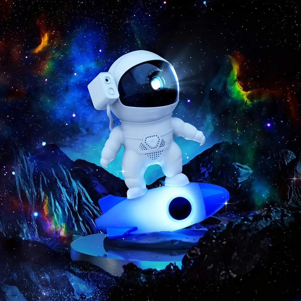 Astronaut Starry Sky Projector Night Light, 360° Adjustable Rocket Projector Lamp With Touch Control, Decorative Rocket Ambient Light For Home Bedroom Gaming Room Decor
