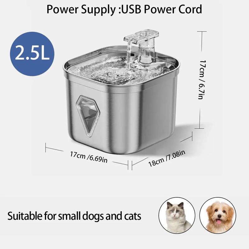 2.5L Stainless Steel Pet Water Dispenser, Large Capacity Pet Water Fountain, Pet Drinking Fountain, Dog & Cat Accessories, Feeding Supplies 1