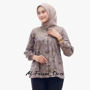 Baju Batik Wanita Fashion Modern / Blouse Batik Atasan Batik Kantoran Panjang Katun