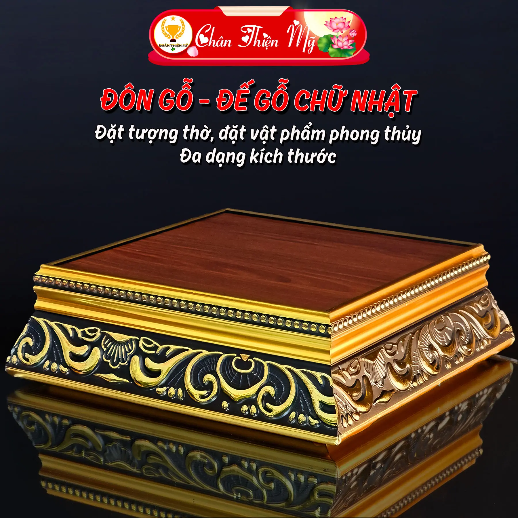 Đôn Gỗ Chữ Nhật, Đế Gỗ Kê Tượng CHÂN THIỆN MỸ, Vật Phẩm Phong Thuỷ, Đồ Trang Trí Tượng Phật Nhiều Kích Thước Decor Decor Phòng