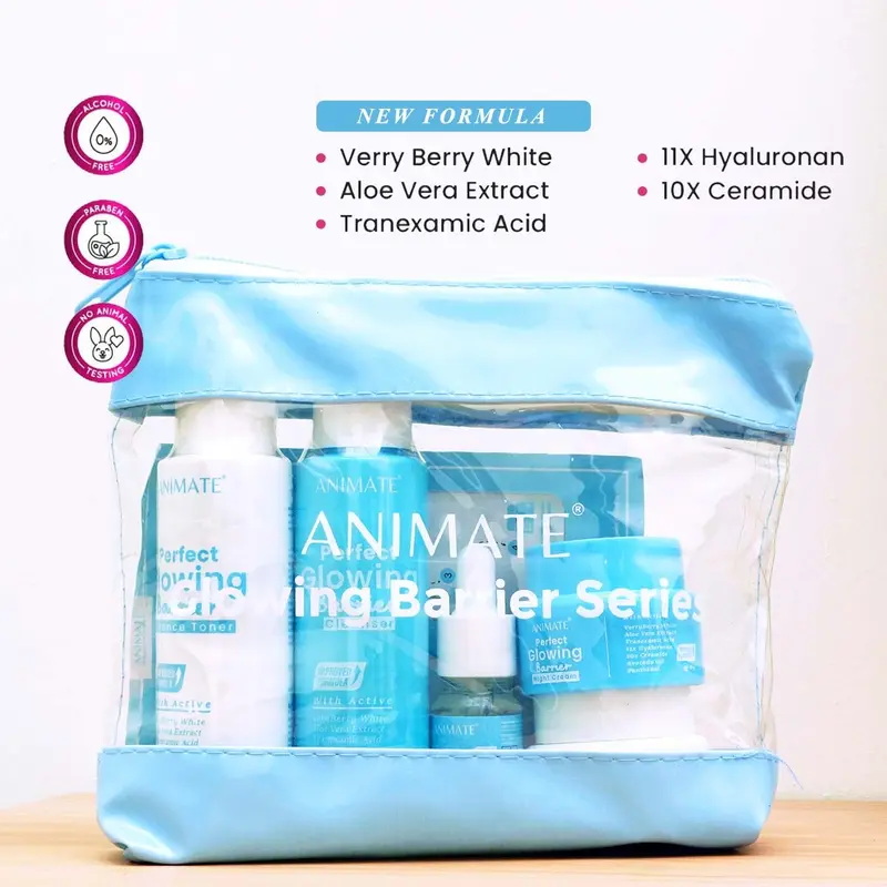 ANIMATE PAKET SKINCARE 5 IN 1 Instant Whitening //  Glowing Barrier Skin Repair // Acne Solution // 3 in 1 Acid Bersihkan Mencerahkan Wajah Facial animate  biru 5