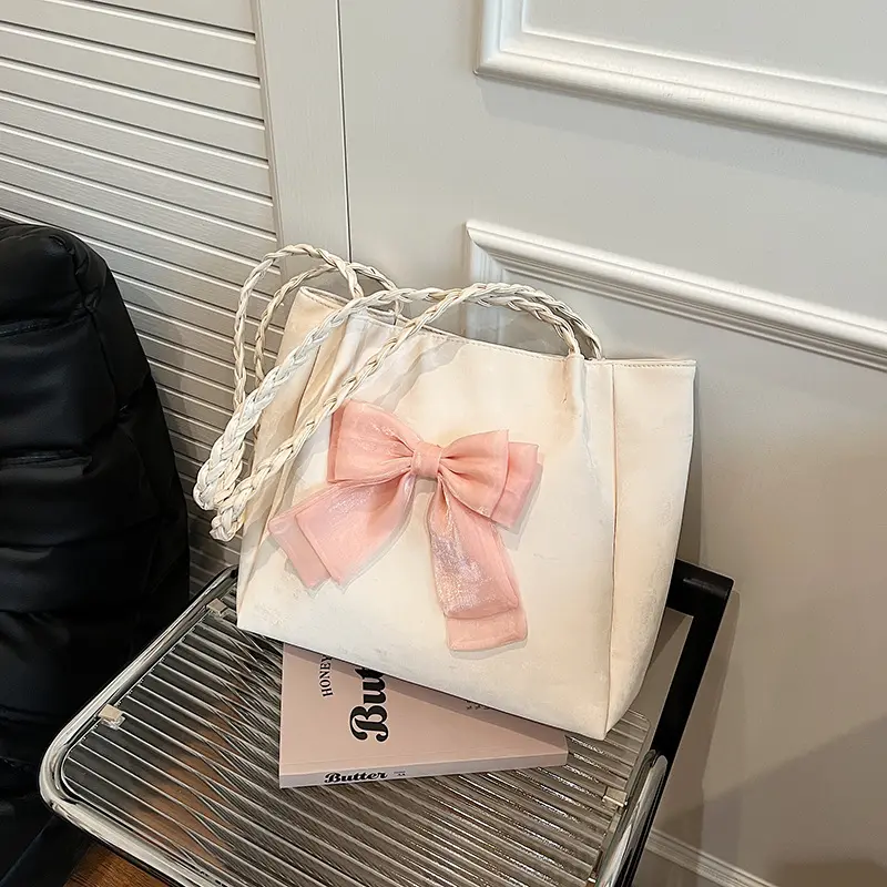 Women's Bag Special-Interest Design Bow Contrast Color Shoulder Bag 2024 Trendy All-Match Casual Hand-Held Tote Women's Bag Wholesale