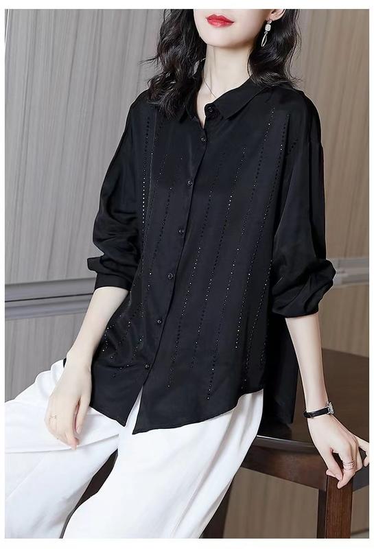 Product Introduction of Black High-End Shirt for Women Spring and Summer New Fashionable Long Sleeve Loose Temperament Shirt Design Sense Niche Top 18