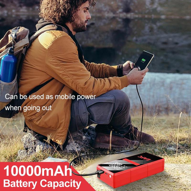 4-in-1 Wireless Air Pump with LED Lighting, 12V Portable Car Battery Jump Starter, Emergency SOS Light, Digital Display Car Air Pump 6