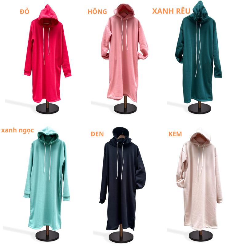 Áo Khoác Hoodie siêu to khổng lồ làm đầm luôn chất nỉ pe lót bông dày nam nữ unisex freesize (40-100kg)