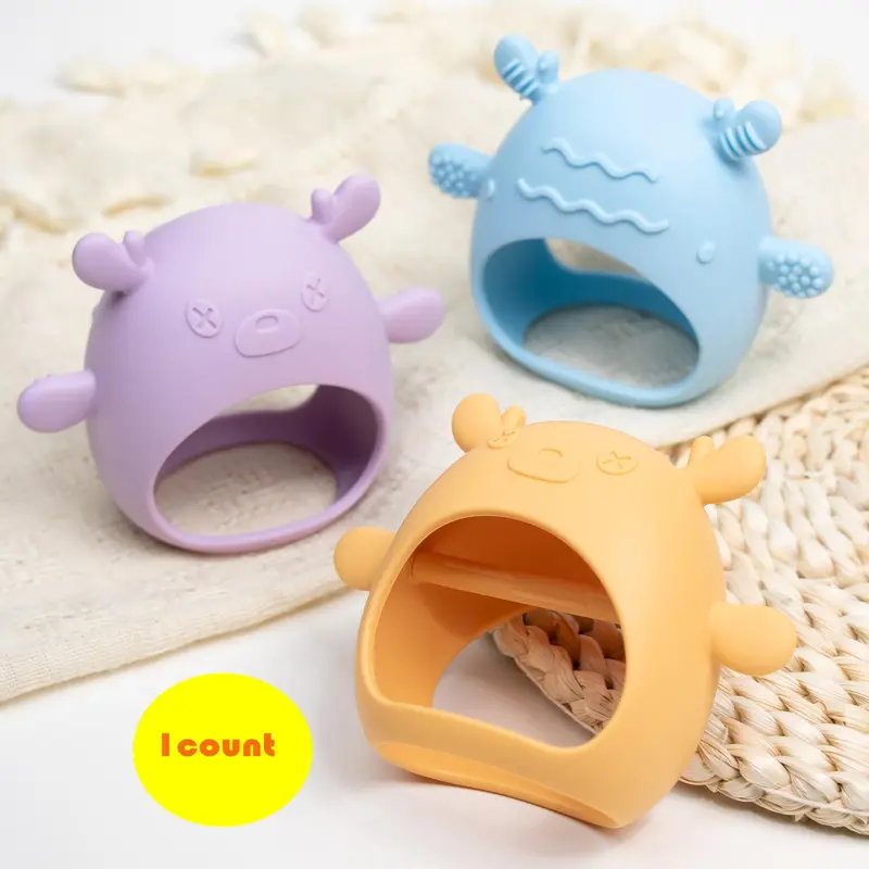Cute Deer Design Teething Toy, 1pc Soft Silicone Teether for Babies, Easy To Hold Shape & Soft Material Teething Relief Toy 0