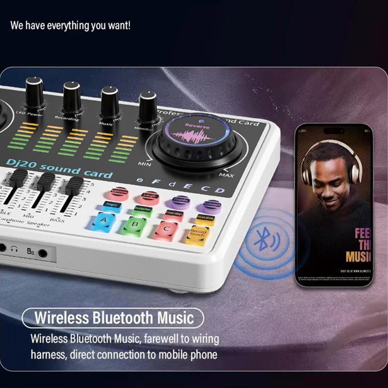 Live Streaming Audio Mixer & Pro-BM800 Microphone, Bluetooth-compatible Audio Interface, Mute Button, Individual Controls, Volume Faders, Noise Cancellation Audio Mixer 3