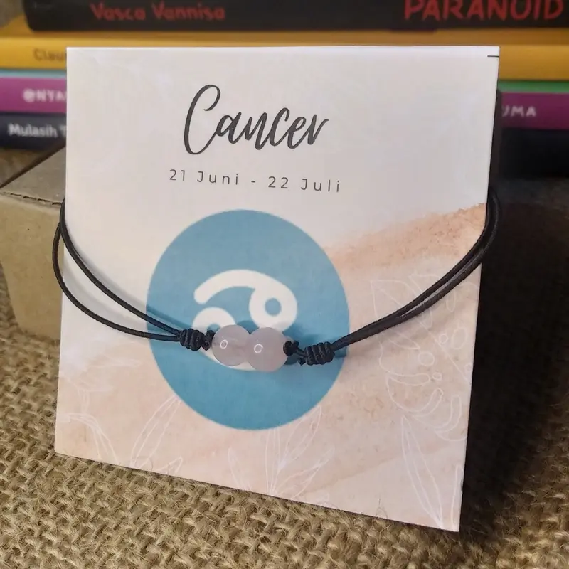 Gelang tali simple Zodiak Cancer dengan aksesoris batu alam Ulang tahun  gelang