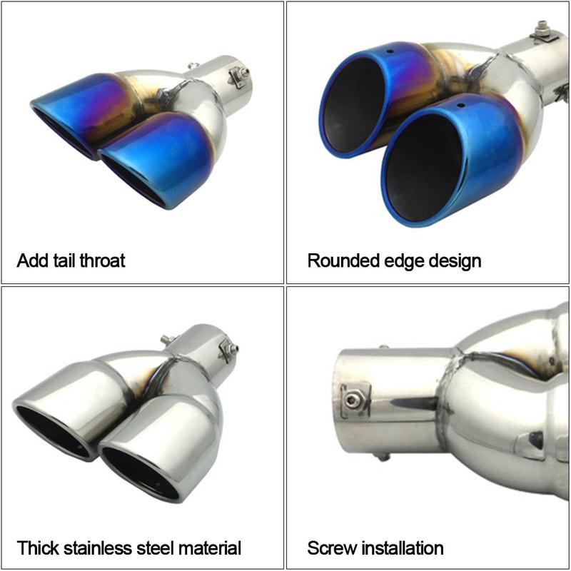 Product Introduction of Universal Car Exhaust Pipe Stainless Steel Dual Rear Noise Canceller Muffler Tail Pipe Double Outlet Tailpipe 35