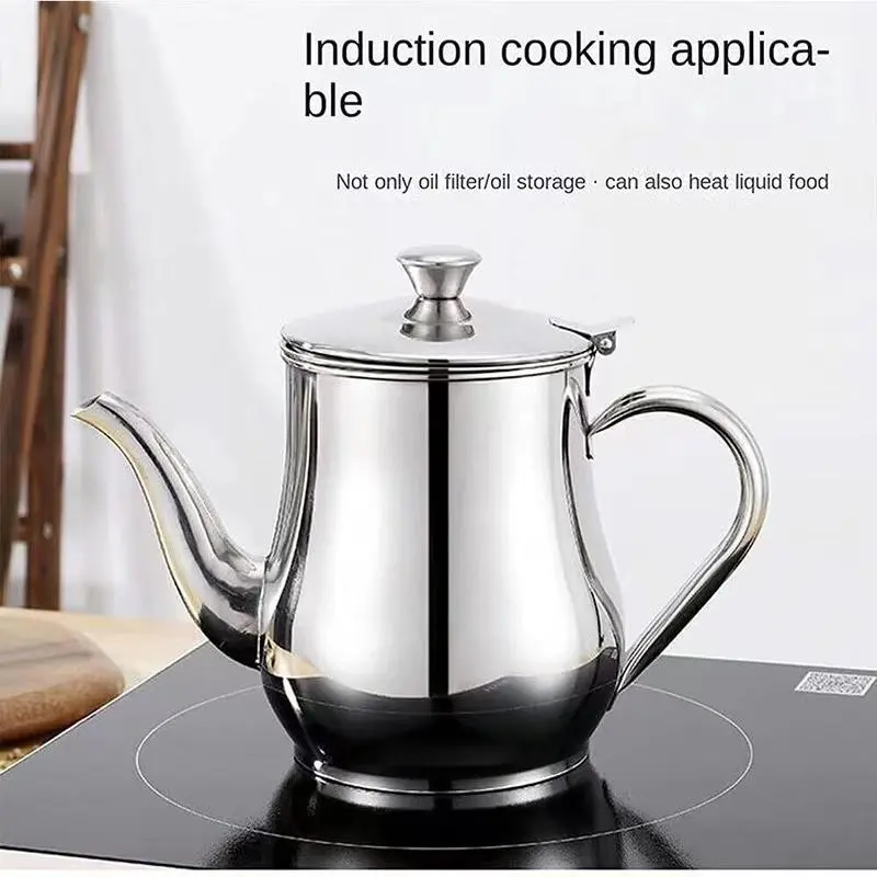 Funnycook Teko Minyak, kopi Oil Pot, Teh Stainless Anti karat/Ukuran 700ML & 900ML murah Penyaring Minyak 6