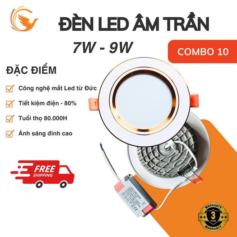   COMBO 10  Đèn Led Âm Trần 9W 7W 12W 【NGUỒN RỜI  Phi 90,Phi 110 Led Âm Trần Đèn Downlight Am Trần Dèn Led Âm Trần 3 Màu 