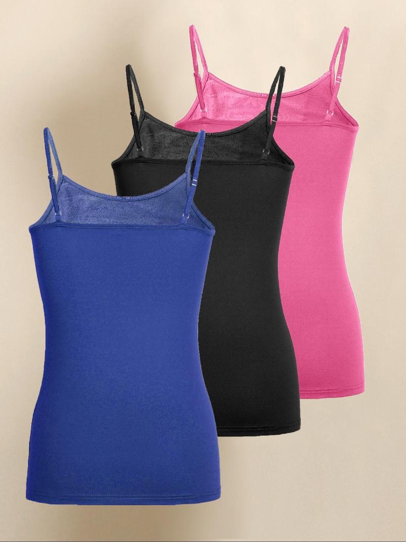 Product Introduction of Women's 3 Pcs Solid Color Adjustable Strap Cami Top, Casual Comfy Spaghetti Strap Top for Daily Wear, Ladies Clothes for All Seasons 6