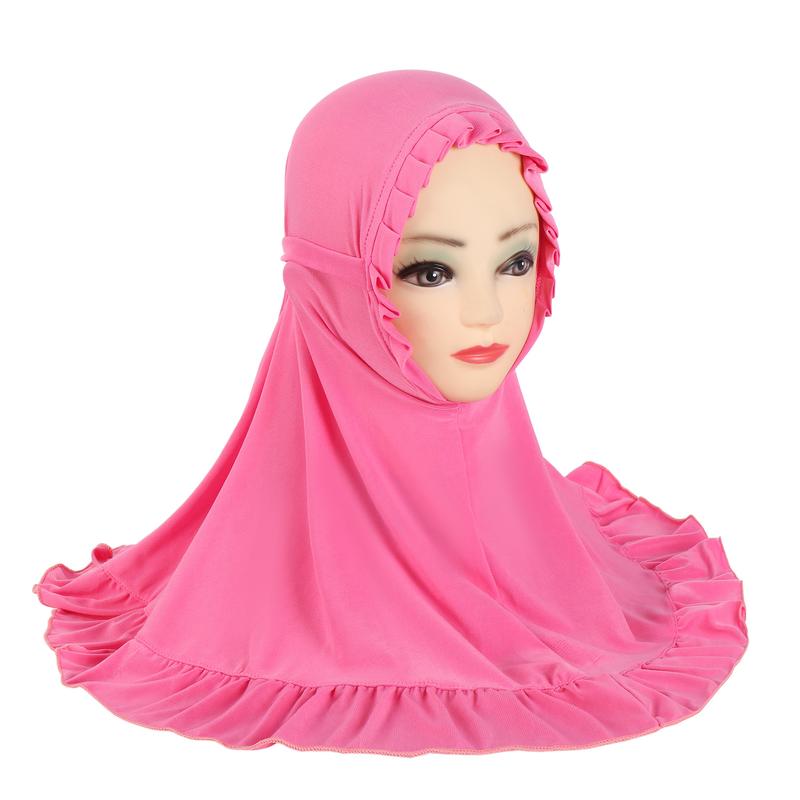 Product Introduction of Hat with Pleated Hem, Ruffled Edges, Lace Trim, Little Girl Children's Headscarf, Malay Scarf H364 13