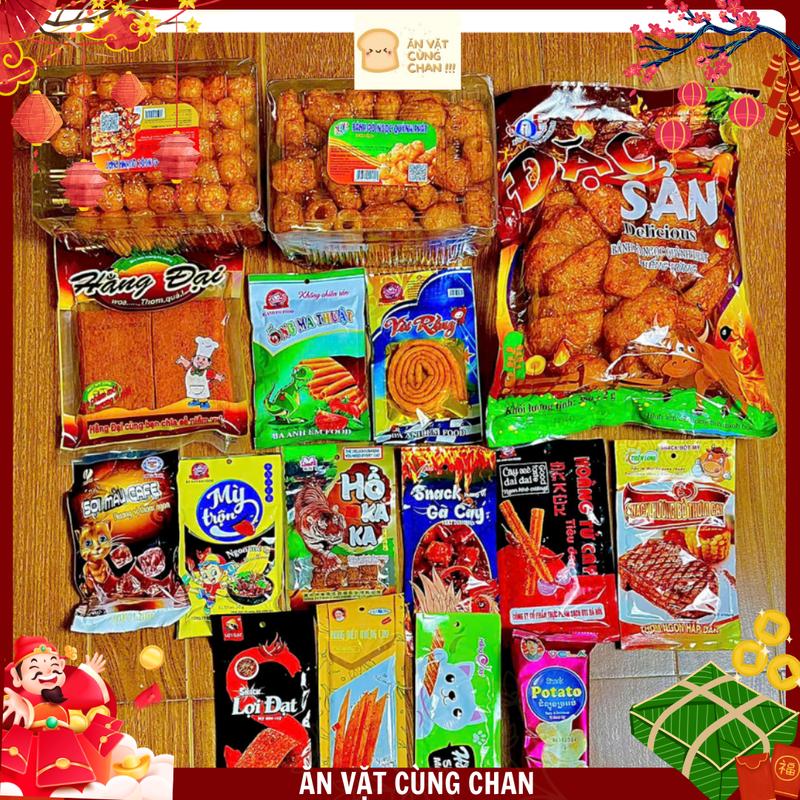 [3]COMBO 16 món ăn vặt tuổi thơ gồm 3 loại  quẩy bò , 1 gói Bò miếng , 12 gói snack hương vị cổng trường Ăn Vặt Cùng Chann Food Thức Ăn Cake Candy  Quy