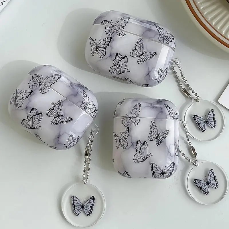 Butterfly Pattern Earphone Case with Hanging Pendant, 1 Count Anti-fall Decorative Earphone Protector Cover Compatible with AirPods2, AirPods3, AirPods Pro, Earphone Protective Case Accessories 5