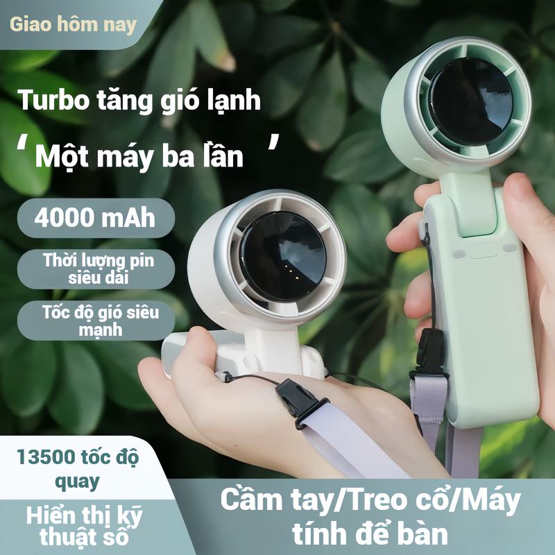 Quạt Mini Cầm Tay Siêu Êm – Turbo Tăng Áp, Giảm Nhiệt 38°C – Pin Khủng 4000mAh – 3 Chế Độ – Dùng Văn Phòng, Ký Túc Xá Cực Tiện máy  quạt  cầm  tay  mini