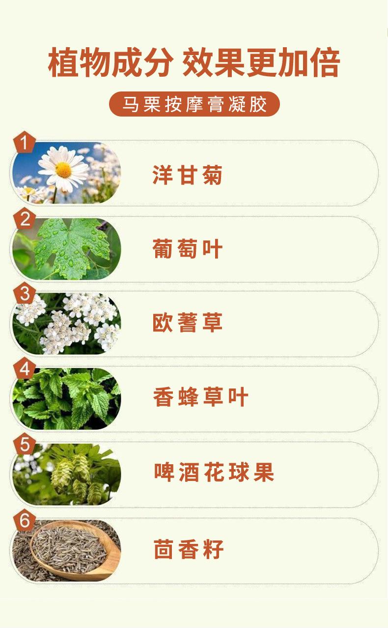 Product Introduction of Baoweiquan Horse Chestnut Massage Gel Relieves Joint Shoulder Neck Lumbar Spine Leg Body Muscle Pain Horse Oil Horse Plaster 7