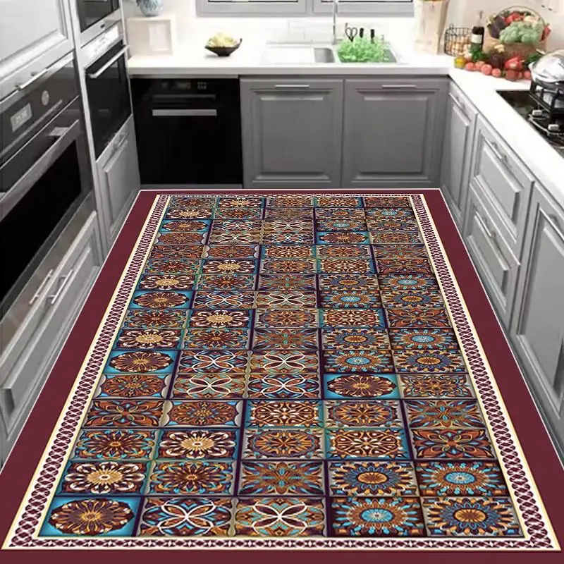 Vintage Geometric Pattern Kitchen Rug, 1 Count Non-slip Kitchen Mat, Decorative Carpet for Home Kitchen Living Room Bedroom Hotel Dining Room