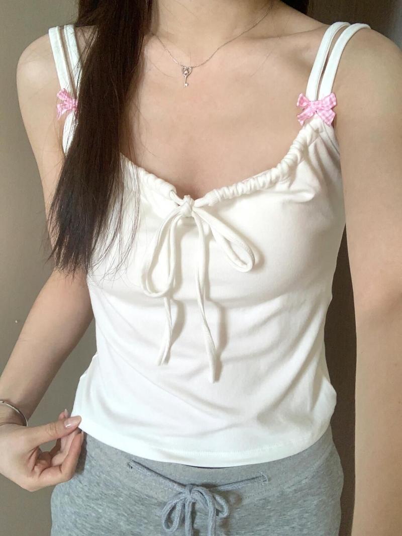 Product Introduction of 2025 [Store Hot Sale] Pure Desire Hot Girl Bowknot Strap Vest for Women with Chest Pads Slim Fit Slimming Inner Wear Outer Wear Sweet Sleeveless Top Summer 9