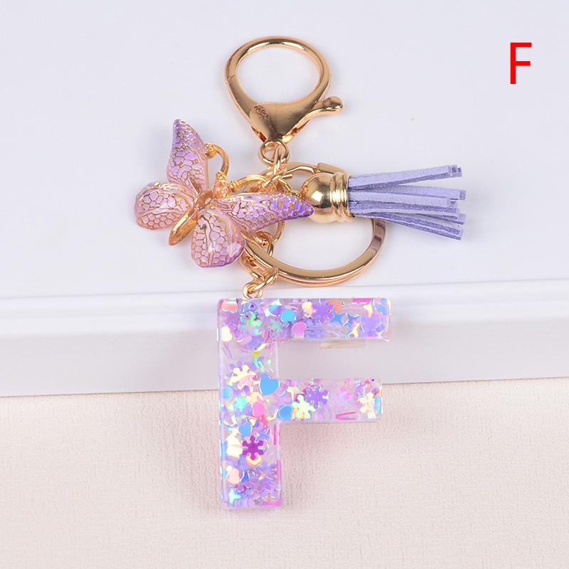 Product Introduction of A-Z Dreamy Sequin Letters Keychain For Women Tassel Butterfly Pendant Keyring  Bags  Car Key Chain 23