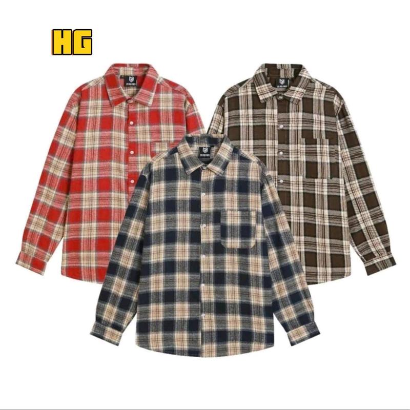 HG - Áo Sơ Mi Dài Tay UNISEX Kẻ Caro Mix Túi Ngực Phong Cách Thời Trang Trẻ Trung Năng Động. Áo Dài Tay. Size 45- 85kg. Nam Menswear Shirt Có Cổ